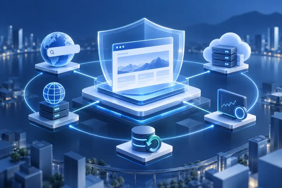 域名、云服务器、网站与安全防护组成稳定访问链路